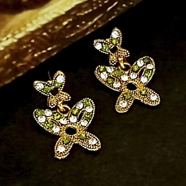 Kriaa Green Austrian Stone Gold Plated Dangler Earrings - 1304737B
