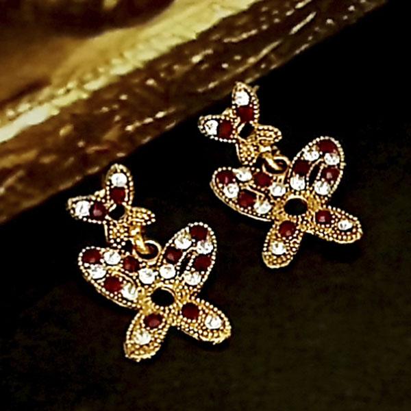 Kriaa Maroon Austrian Stone Gold Plated Dangler Earrings - 1304737F