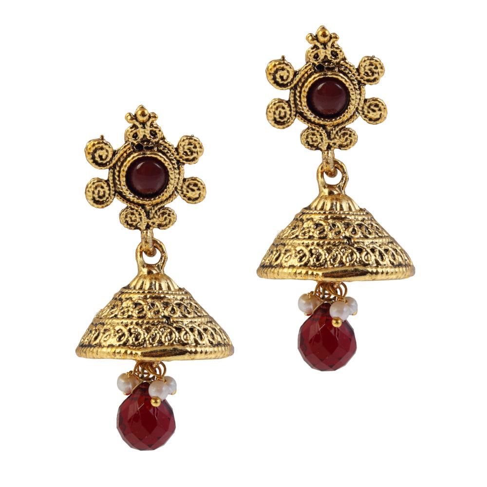 Bhavi Jewels Pota Stone Gold Plated Dangler Earrings