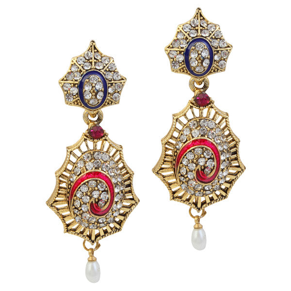 Kriaa Stone Meenakari Pearl Gold Plated Dangler Earrings