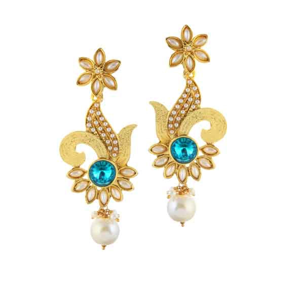 Kriaa Blue Austrian Stone Gold Plated Dangler Earrings