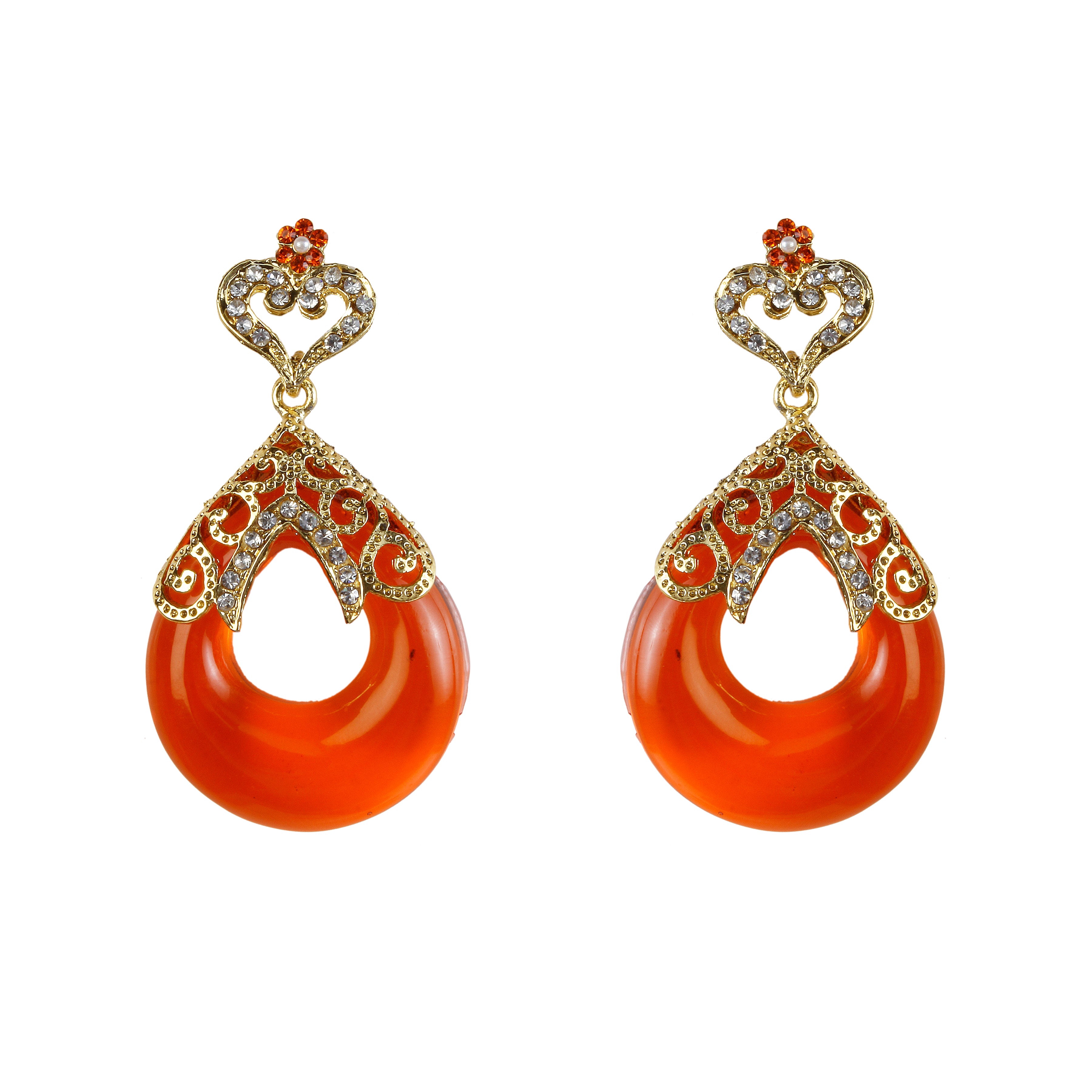 Kriaa Orange Stone Gold Plated Dangler Earrings