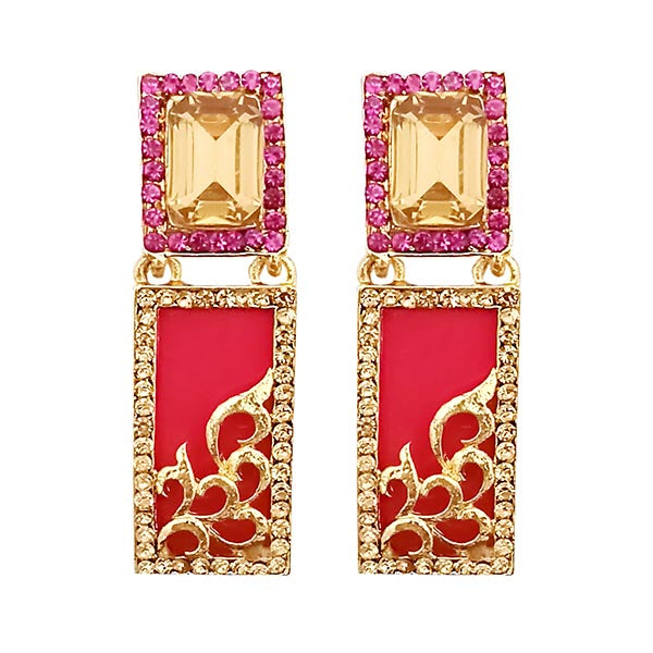 "Kriaa pink Austrian Stone Gold Plated Dangler Earrings "