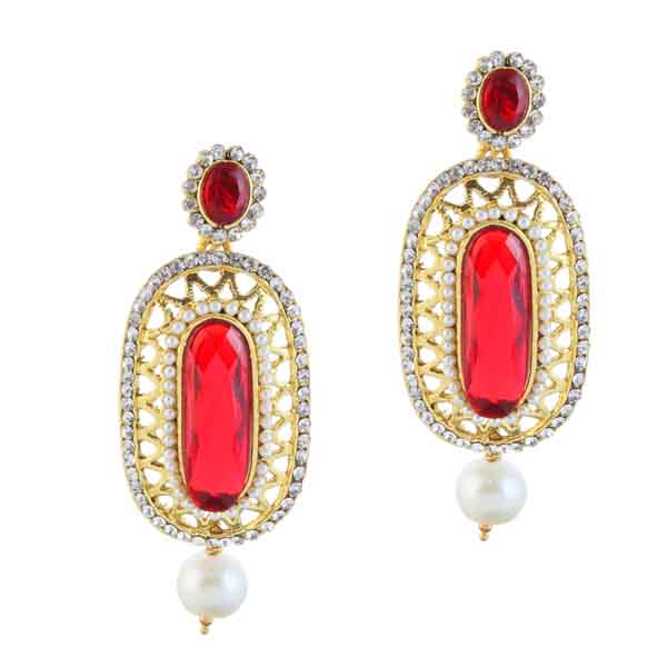 Kriaa Stone Pearl Drop Gold Plated Dangler Earrings