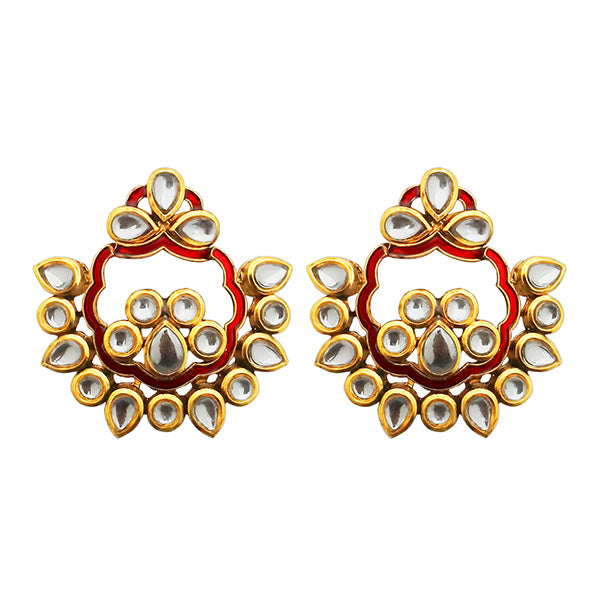 Kriaa Red Meenakari Kundan Dangler Earrings