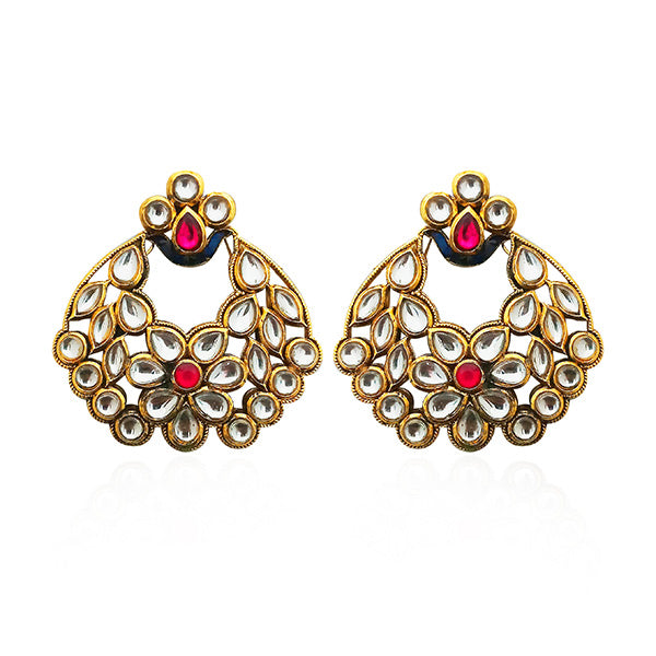 Kriaa Kundan Gold Plated Dangler Earrings