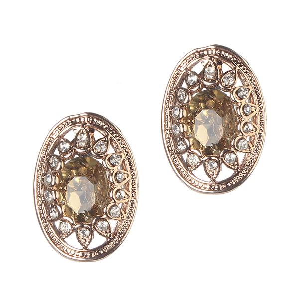 Kriaa Brown Austrian Stone Gold Plated Stud Earrings - 1306905D