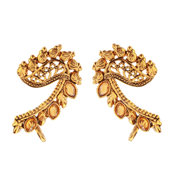 Kriaa Brown Austrian Stone Gold Plated Ear Cuffs