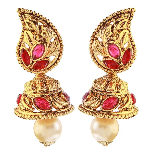Kriaa Pink Austrian Stone Gold Plated Jhumki Earrings