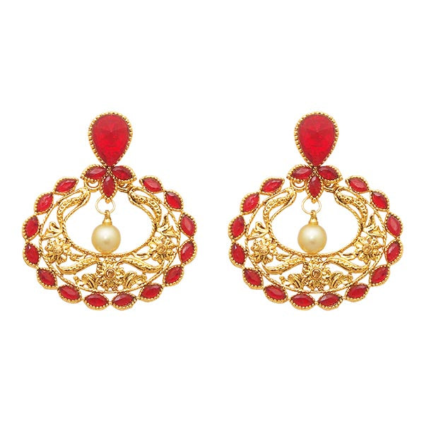 Kriaa Maroon Kundan Stone Gold Plated Dangler Earrings