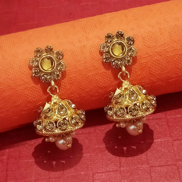 Kriaa Gold Plated Brown Stone Pearl Jhumki Earrings