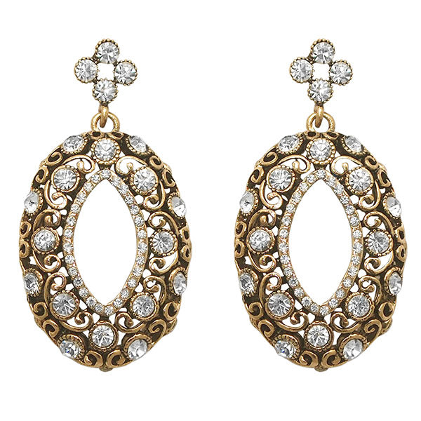 Jeweljunk Antique Gold Plated Austrian Stone Dangler Earrings