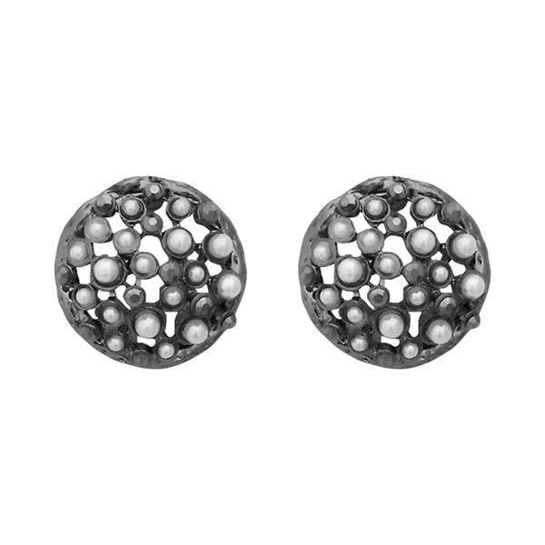 Kriaa Marcasite Stone Black Pearl Stud Earrings - 1308215