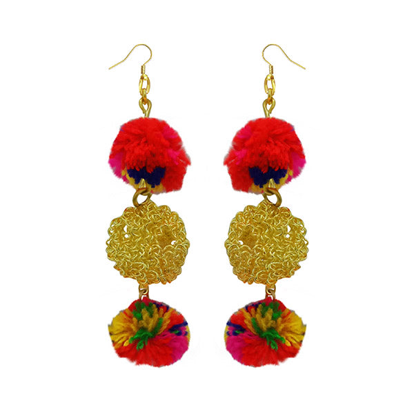 Jeweljunk Multicolor Pompom Thread Earrings