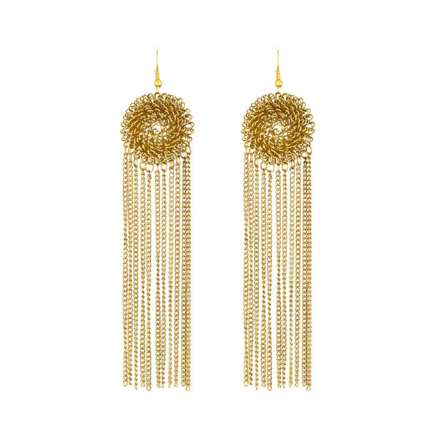 Kriaa Gold Plated Hanging Chain Tassel Earrings