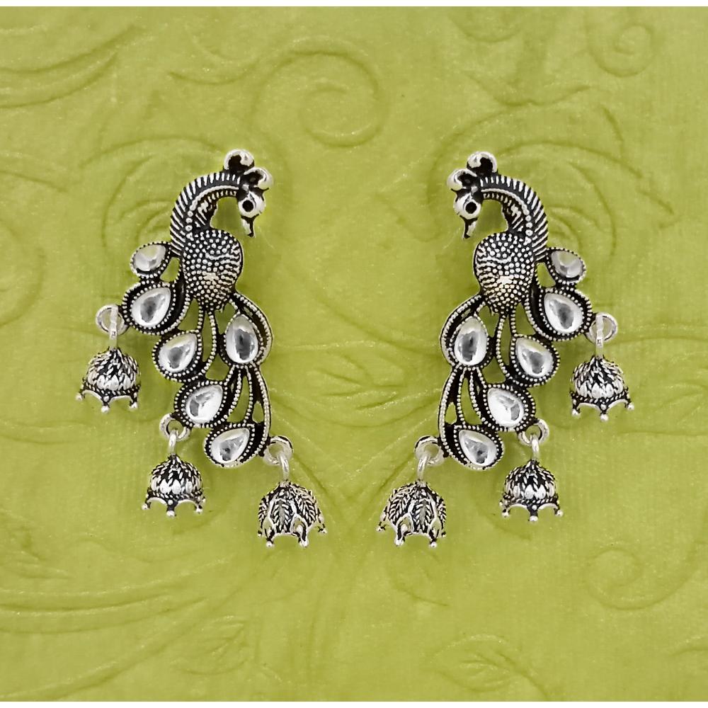 Bhavi Jewels Silver Plated Kundan Stone Dangler Earrings
