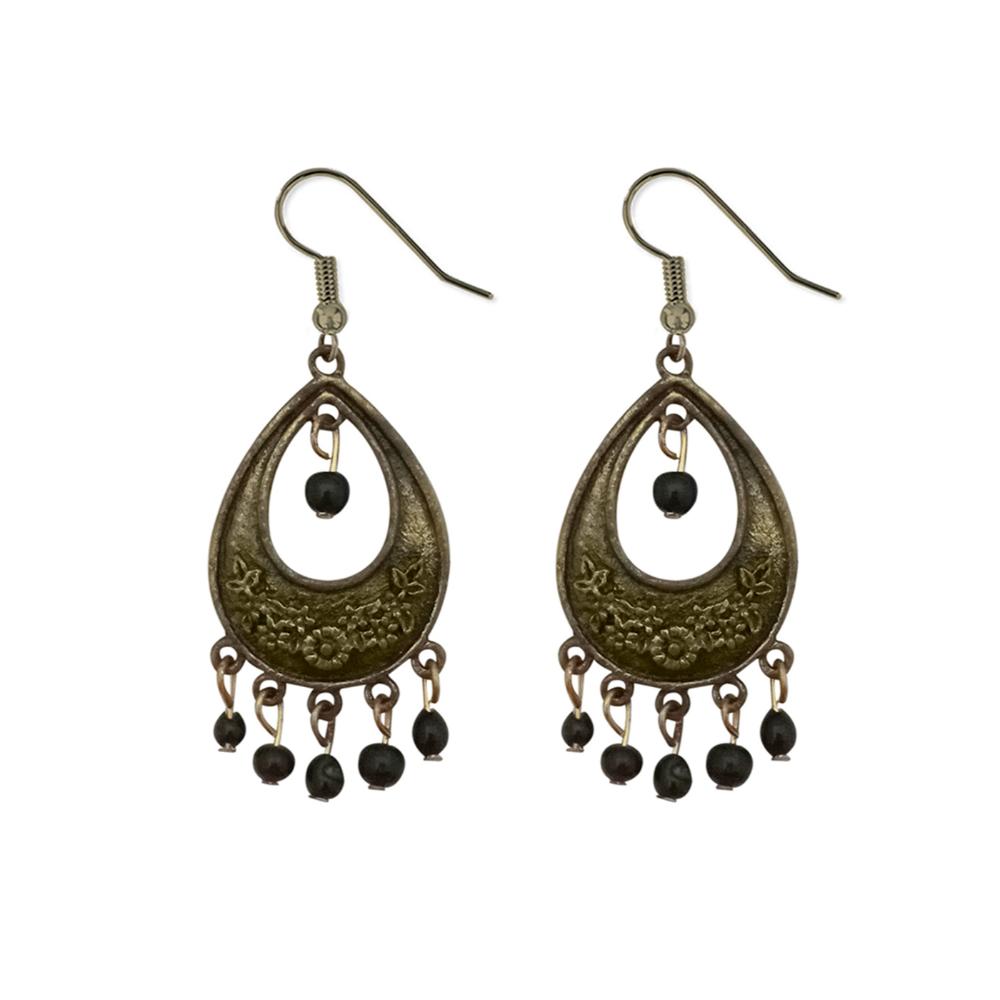 Bhavi Jewels Antique Gold Plated Black Beads Dangler Earrings