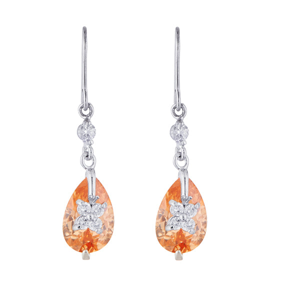 Kriaa Orange Austrian Stone Silver Plated Dangler Earrings