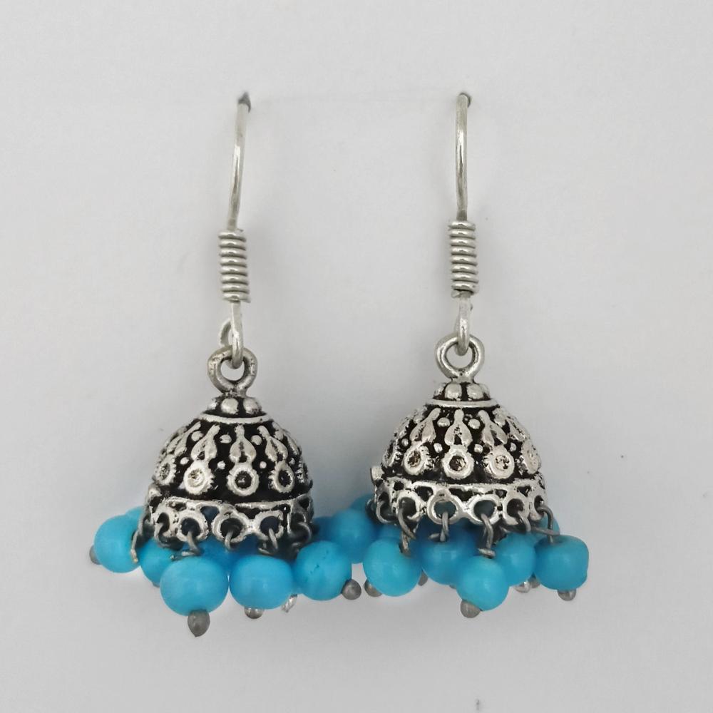 Bhavi Jewels Silver Plated Blue Beads Jhumkis Earrings