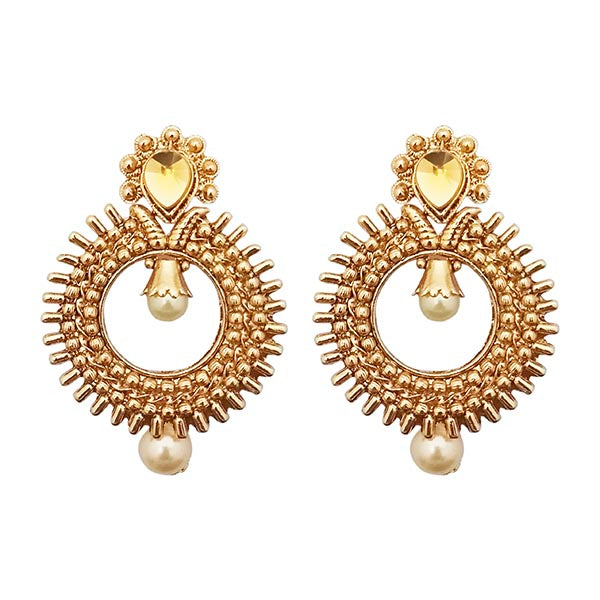 Kriaa Gold Plated Pearl Dangler Earrings