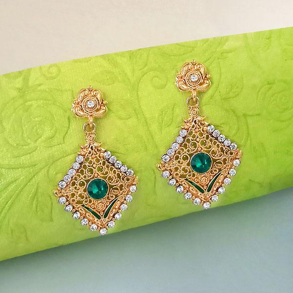 Kriaa Green Austrian Stone Gold Plated Dangler Earrings  - EB