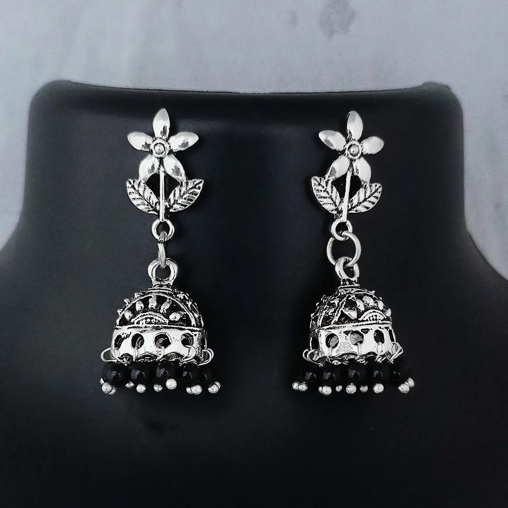 Bhavi Jewels Silver Plated Black Beads Jhumki Earrings