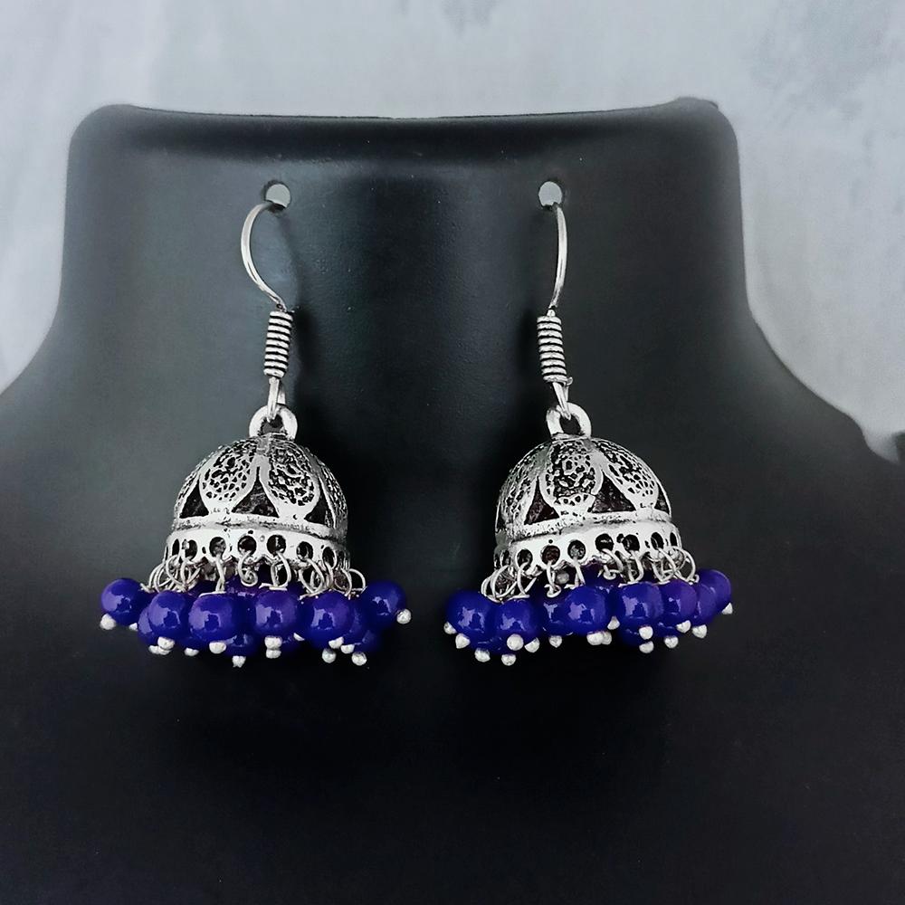 Bhavi Jewels Silver Plated Blue Beads Jhumki Earrings