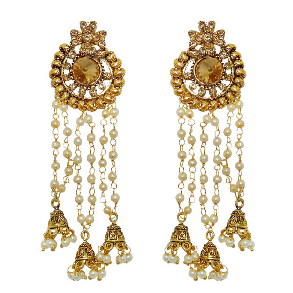 Kriaa Stone Gold Plated Pearl Dangler Earrings