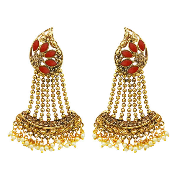 Kriaa Gold Plated Maroon Kundan Stone Dangler Earrings