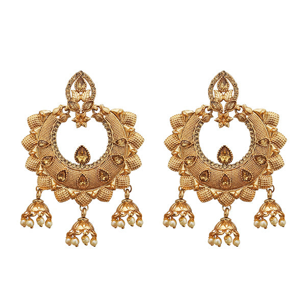 Kriaa Brown Austrian Stone Gold Plated Dangler Earrings