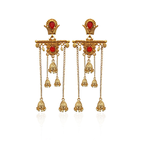 Kriaa Red Stone Gold Plated Dangler Earrings