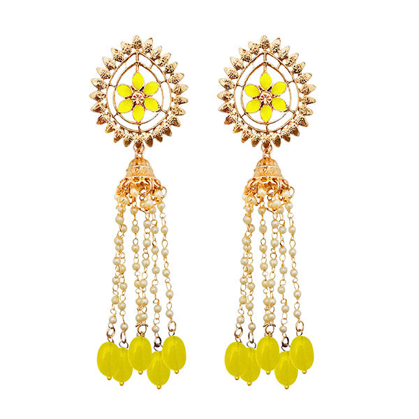 Kriaa Gold Plated Yellow Stone Beads Dangler Earrings
