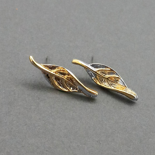 Urthn 2 Tone Plated Leaf Design Stud Earrings