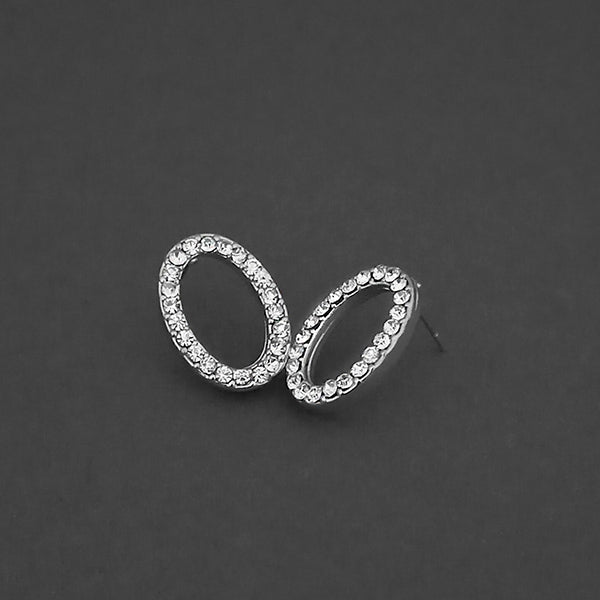 Kriaa Silver Plated White Austrian Stone Stud Earrings