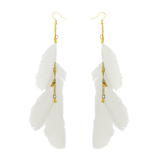 Jeweljunk Gold Plated White Feather Earrings