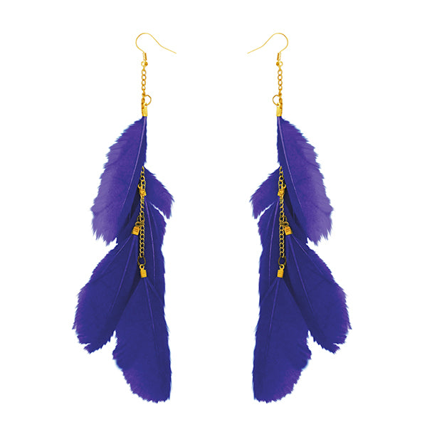Jeweljunk Gold Plated Blue Feather Earrings