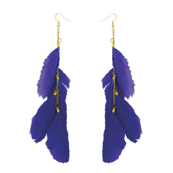 Jeweljunk Gold Plated Blue Feather Earrings - 1310970J - H