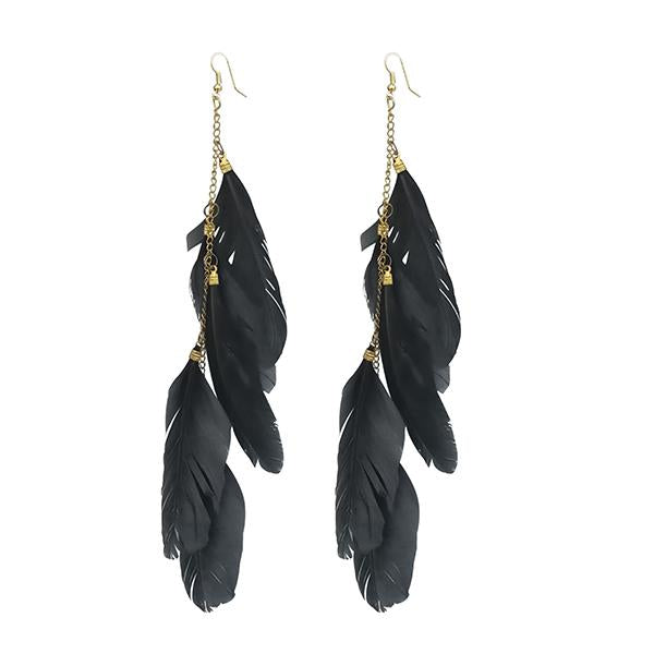 Jeweljunk Gold Plated Black Feather Earrings - 1310970 - H