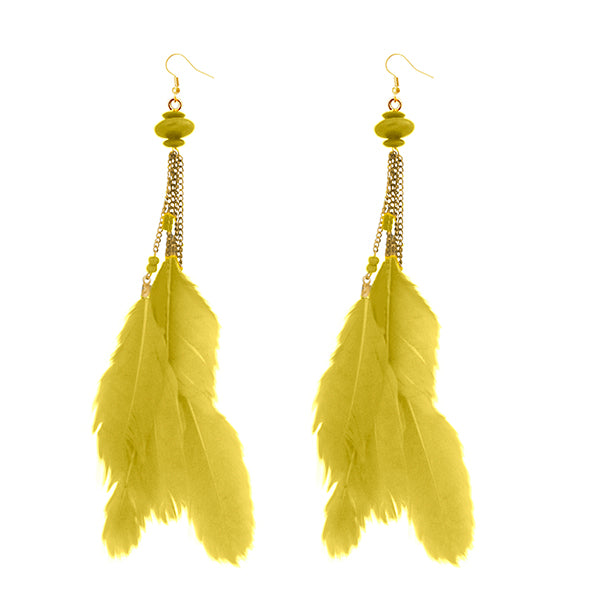 Jeweljunk Gold Plated Yellow Feather Earrings