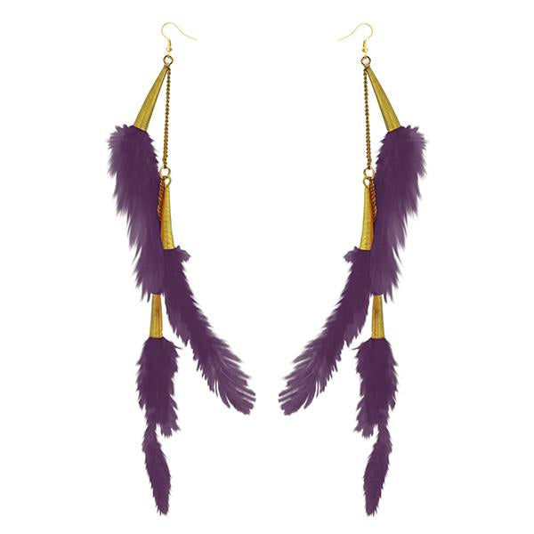 Jeweljunk Gold Plated Purple Feather Earrings - 1310972C - H