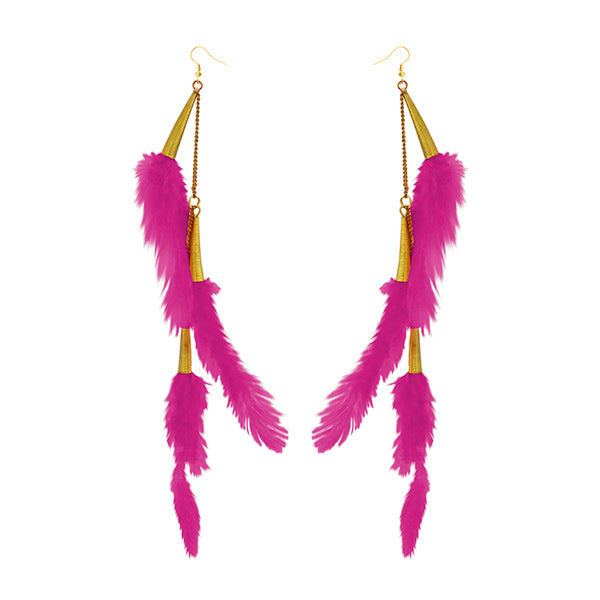 Jeweljunk Gold Plated Pink Feather Earrings