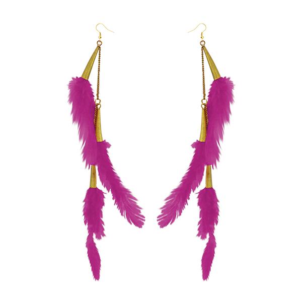 Jeweljunk Gold Plated Pink Feather Earrings - 1310972E - H