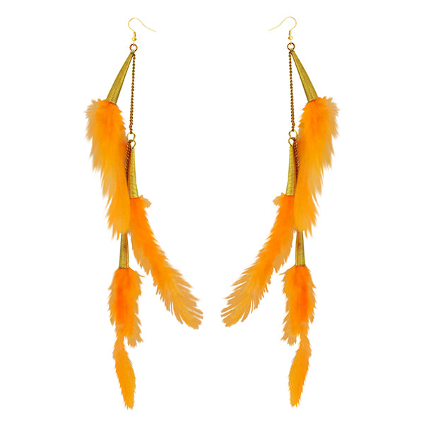 Jeweljunk Gold Plated Orange Feather Earrings