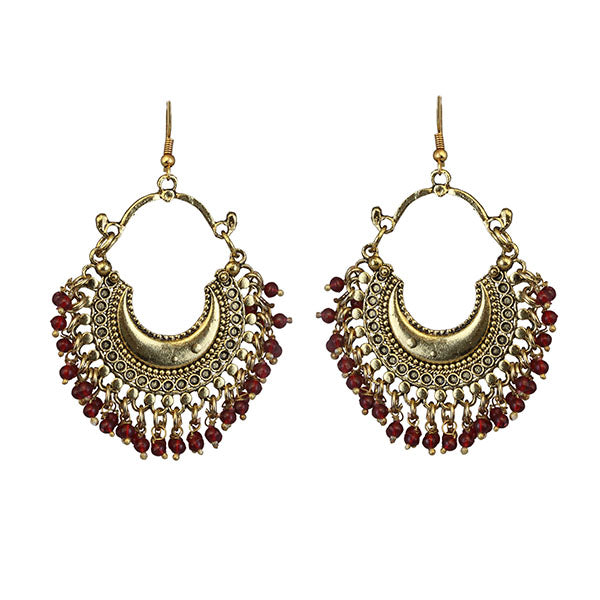 Jeweljunk Maroon Beads Gold Plated Afghani Earrings