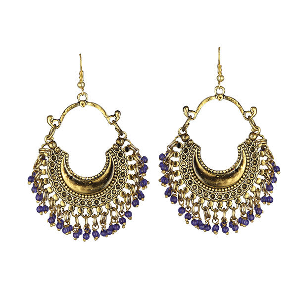 Jeweljunk Blue Beads Gold Plated Afghani Earrings
