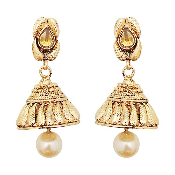 Kriaa Pearl Drop Gold Plated Jhumki Earrings