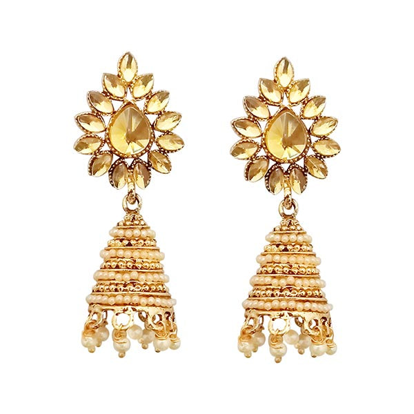 Kriaa Gold Plated Brown Stone Dangler Earrings