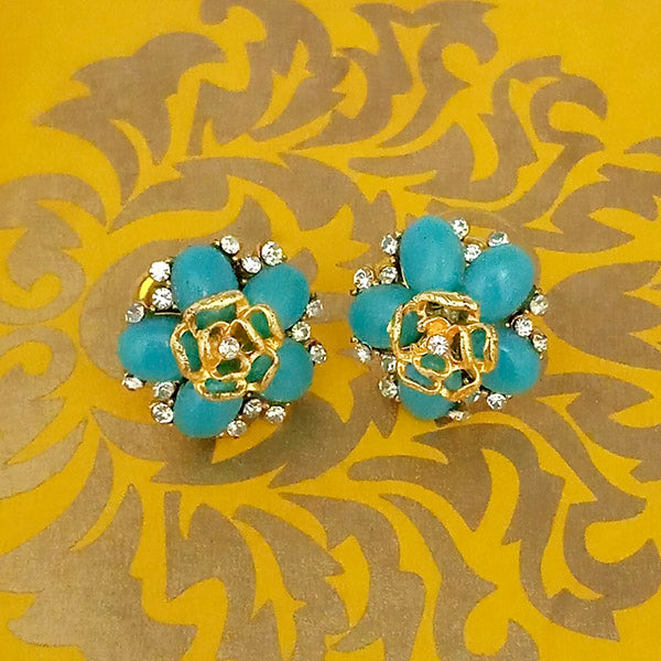 Kriaa Turquoise And White Stone Gold Plated Stud Earrings - 1311416A