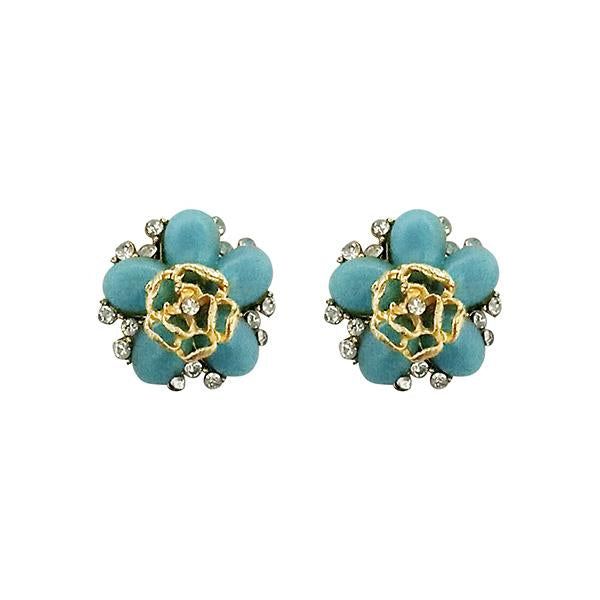 Kriaa Turquoise And White Stone Gold Plated Stud Earrings - 1311416A