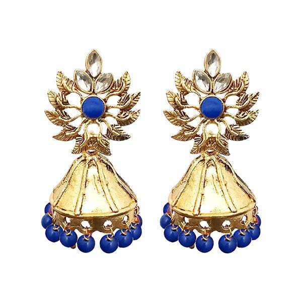 Kriaa Gold plated Blue beads Jhumki Earrings